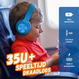 PowerLocus PLED Draadloze Koptelefoon Over-Ear voor Kinderen - LED lampjes - met Microfoon - Micro SD poort - Blauw/Oranje — thumbnail 3