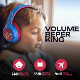 PowerLocus Bobo - Draadloze Koptelefoon voor Kinderen - Bluetooth koptelefoon - 74/85/94dB Volumebegrenzing - Led Verlichting - Audio Sharing Functie - Blauw/Rood — thumbnail 5