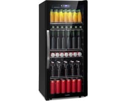 Klarstein Drankkoeler minikoelkast met glazen deur, minikoelkast voor op de kamer, kleine met verstelbare schappen, kleine koelkast van 242 liter, stille koelkast voor binnen en buiten - Drankkoelkast Drankenkoelkast - Touch Display - RVS