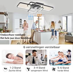 LuxiLamps - Moderne Plafondlamp LED Ventilator - Dimbaar Met Afstandsbediening & App - Zwart - Smart Lamp - LED Kroonluchter Ventilator - 72 cm — thumbnail 4