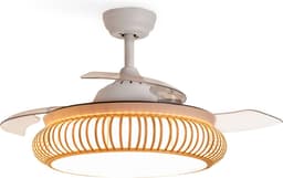 CREATE - Plafondventilator 40W stil Ø107cm intrekbare messen met ledlicht met Wifi van 36W - Koel tot -6ºC - Programmeerbaar - Rieten Afwerking - WIND CLEAR RATTAN — thumbnail 1