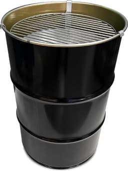 Barrelkings Small - Houtskoolbarbecue - Zwart Metaal - Ø40x58 cm - 60L Olievat - Vuurkorf & Bijzettafel in 1 - Industrieel Design — thumbnail 3