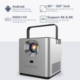 Earkings Beamer Projector 4K Support - Mini Beamer Projector met Android Apps - Draagbare Beamer - Grijs — thumbnail 2