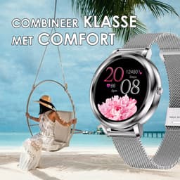 Darenci Smartwatch Classy Pro - Smartwatch dames - Smartwatch heren - Activity Tracker - Touchscreen - Stalen band - Dames - Heren - Horloge - Stappenteller - Bloeddrukmeter - Verbrande calorieën - Zuurstofmeter - Zilver - Spatwaterdicht — thumbnail 3