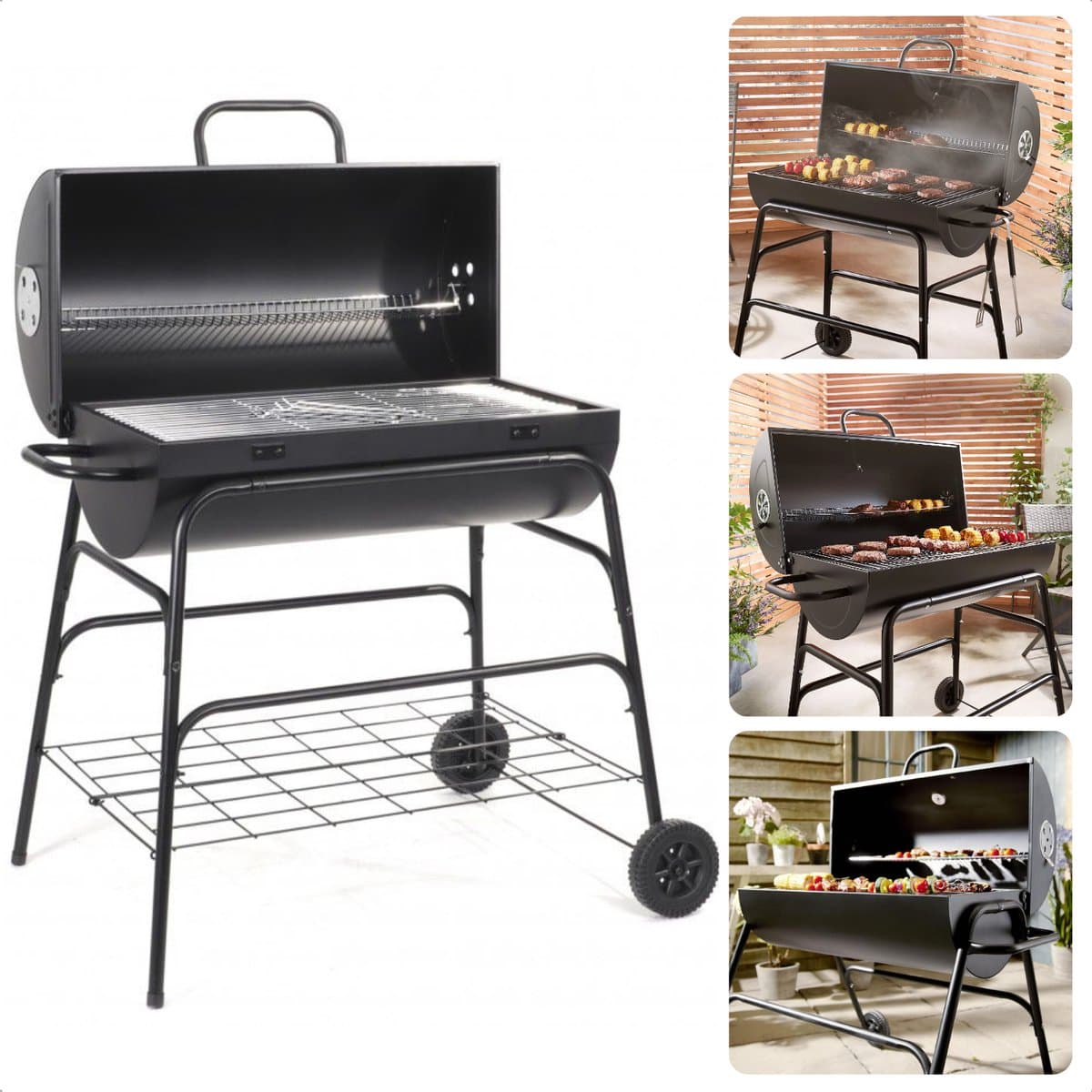 Grote Verrijdbare Cilinder BBQ op Wielen met Verstelbare Ventilatieroosters - Houtskool Barbecue - Houtskoolbarbecue - Cilinder — afbeelding 1
