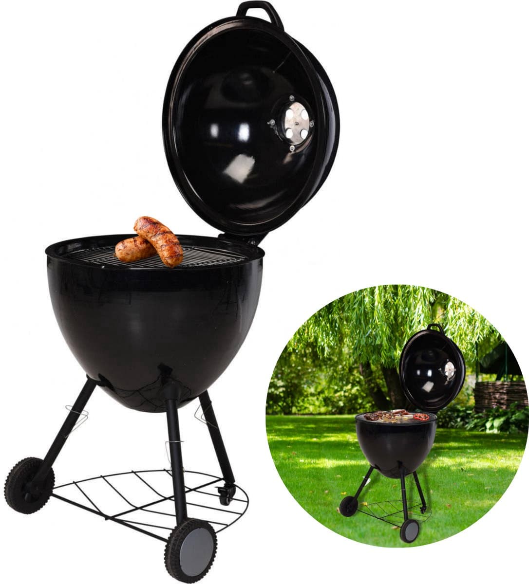 Luxe XXL Houtskool BBQ - 56.5cm - Grill-Oppervlak 49cm - RVS Ventilatierooster - 97cm Hoogte - 14.6kg Gewicht - Verrijdbaar - Barbecue - Inclusief EBOOK — afbeelding 1