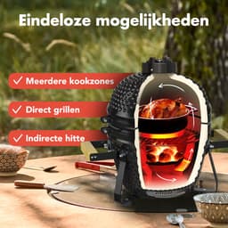 KitchenBrothers Kamado BBQ - 13 Inch Houtskool Barbecue - 27⌀ cm - PFAS-vrij - Deluxe Set - Egg BBQ met Accessoires inclusief Hoes - Vaderdag Cadeau - Zwart — thumbnail 5
