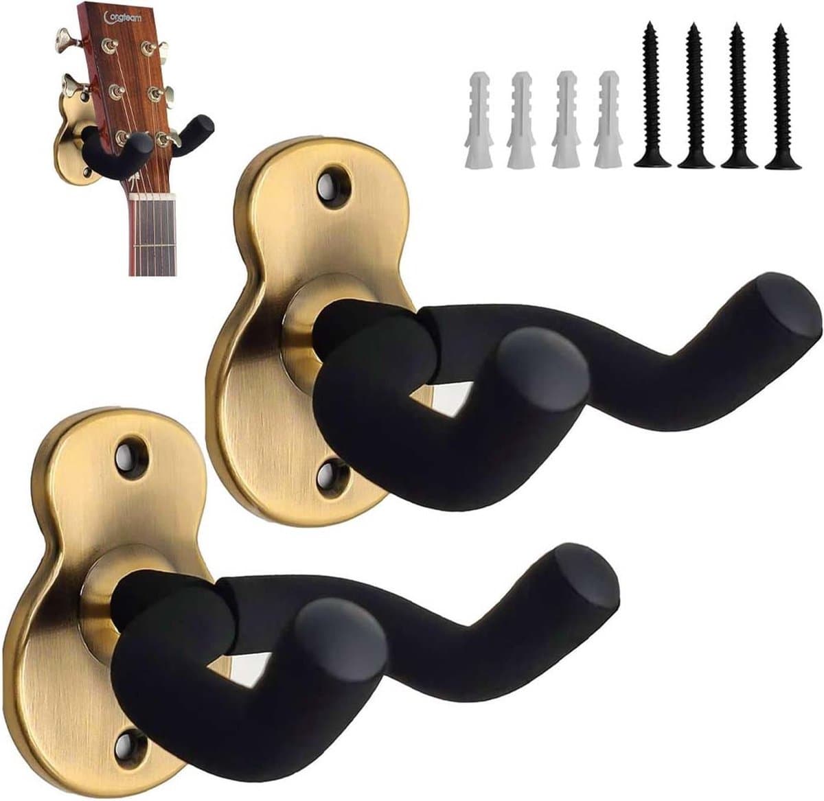 Gitaarhaak - Gitaarhouder - Muurhaak voor gitaar - 2 Stuks - Gitaarhouder Beugel Muur - Muur Haak / Wand - elektische - basgitaar - Wandsteun om gitaar op te hangen - Gitaar Hanger - Gitaarsteun — afbeelding 1
