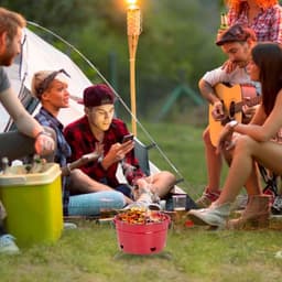 Uten Emmer mini bbq houtskool - Barbecue houtskool - Houtskoolbarbecues - Camping barbecues- Barbeque - Grilloppervlak (L x B) 27.5 x 27.5 cm - Rood — thumbnail 3