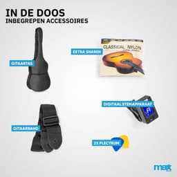Klassieke Akoestische Gitaar 4/4 - Met Nylon Snaren - MAX SoloArt - Beginnersset met Accessoires - Bruin — thumbnail 3