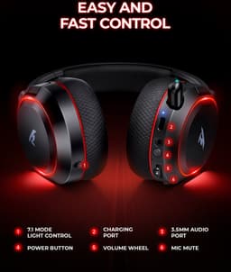 Picun × Valorise UG-08S - 2.4Ghz PS4 Draadloze Gaming headset - 7.1 Surround Sound - met Retractable ENC microfoon - Over-ear PS5 Koptelefoon - Multiplatform - Zwart rood — thumbnail 4
