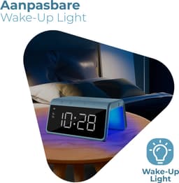 Caliber Wekker - Draadloze Oplader - Wake-up Light - Digitale wekker - Wekkers digitaal - Digitale klok - Blauw (HCG019QI-PB) — thumbnail 3