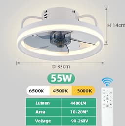 Ventilator Lamp - Plafondventilator - Wit - Smart Lamp - Met Dimmer - 3 Standen Ventilator - Keuken Lamp - Woonkamerlamp - Moderne lamp — thumbnail 5