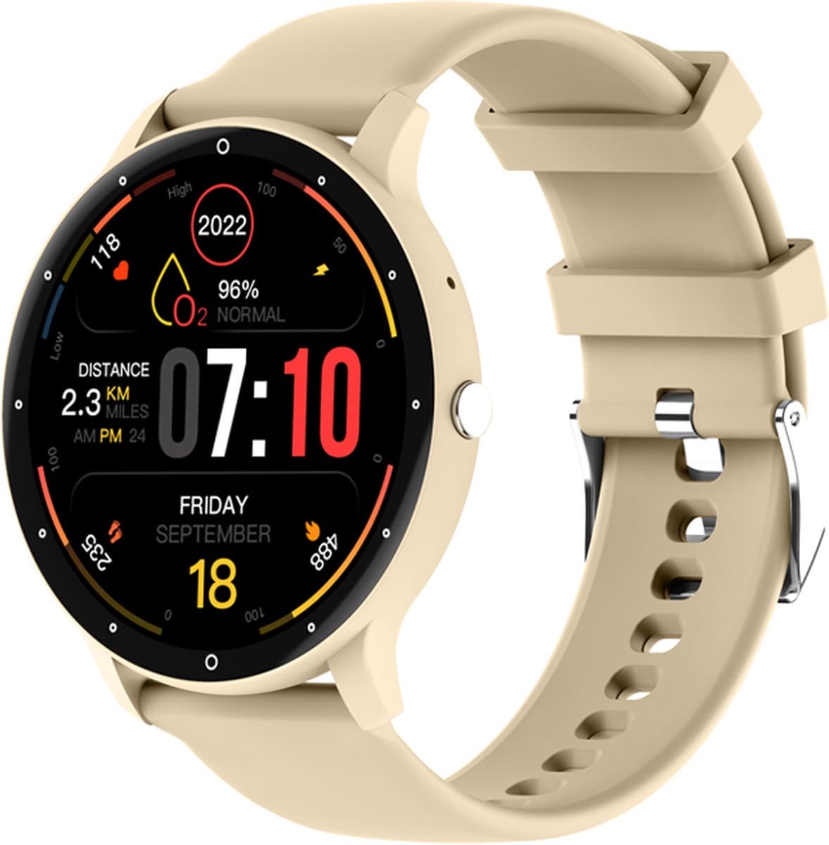 Kiraal Fit 10 - Smartwatch dames - Smartwatch Heren - Belfunctie - Stappenteller - Full Screen - Fitness Tracker - Activity Tracker - Smartwatch Android & IOS - Crème — afbeelding 1