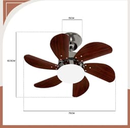 Plafondventilator met Verlichting - 6 Standen en Timer - Incl. Afstandbediening - Winter en Zomer Functie - Stil - Slaapkamer - Woonkamer - E27 fitting - Plafond Ventilator - Donkerbruin — thumbnail 3