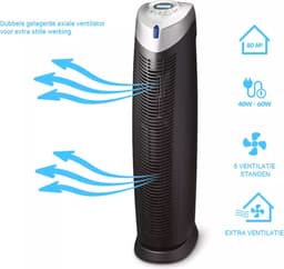 Progenion PR-940UV - Ventilatie Luchtreiniger met UV-C Technologie - HEPA H13 Filter - Actief Koolstoffilter - Ionisator - 7 Reinigingstechnieken - Stille Werking - 5 Snelheden - Modern Design — thumbnail 4