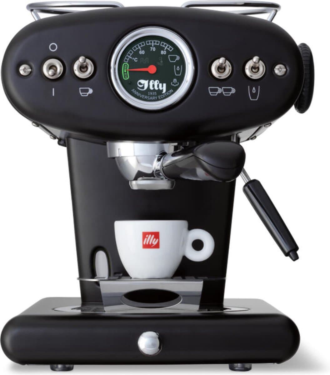 illy X1 Anniversary Koffiemachine – ESE koffiepads & Gemalen Koffie – Zwart- Iconisch Design – Met Stoompijp — afbeelding 1