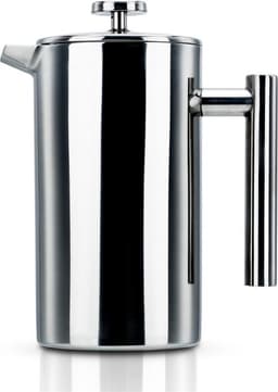 Intirilife koffiepot in SILVER - 1 liter koffiezetapparaat volgens het French press systeem gemaakt van roestvrij staal met roestvrijstalen filter - plunjer koffiezetapparaat koffiepers — thumbnail 1
