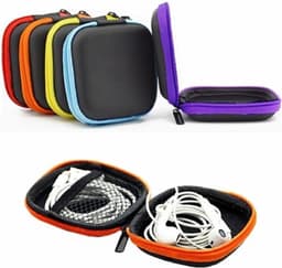 Hardcase Oortjes hoesje - Kabeltasje - Opbergtas electronica - Opberghoes voor Kabel, Oortjes in-ear – Zwart/Oranje — thumbnail 2