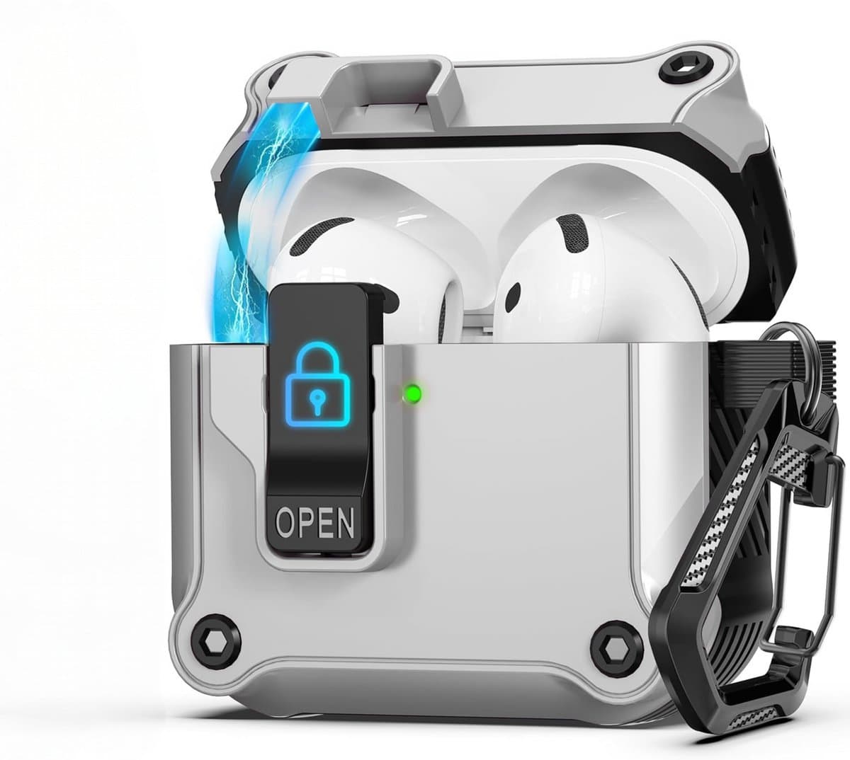 Case geschikt voor Apple AirPods 4 Hoesje - Waterdicht - 100% Shockproof Case - Vergrendelknop - Wit — afbeelding 1