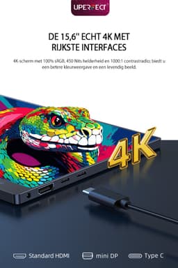 UPERFECT Portable Monitor J08 15,6" 4K Draagbare Monitor | 100% sRGB draagbaar scherm| Aluminium Frame | Dual USB-C PD | Anti-verblindend IPS — thumbnail 2