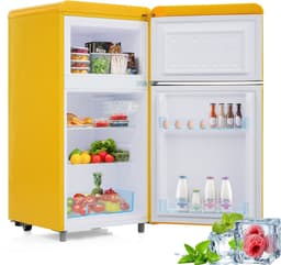 Merax Retro Mini Koelkast – Tafelmodel Koel-vriescombinatie 91 cm – 72L Inhoud 21L Vriesvak en 51L Koelvak – Energieklasse E – Geel — thumbnail 4