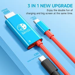 JINGDU USB type C naar HDMI-kabel voor Nintendo Switch/OLED, 3-in-1 High Speed 4K USB-C naar HDMI, ondersteunt TV/Steam Deck/laptop/pc, 2 m, rood en blauw — thumbnail 1