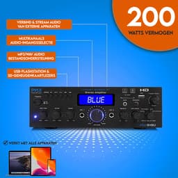 Pyle Audio Versterker - Bluetooth Multi-Kanaals Stereo Versterker - Draadloos - 200W - HDMI - FM Radio - USB, SD, AUX, RCA, Microfoon-ingang - Afstandsbediening — thumbnail 3