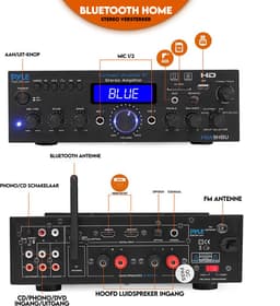 Pyle Audio Versterker - Bluetooth Multi-Kanaals Stereo Versterker - Draadloos - 200W - HDMI - FM Radio - USB, SD, AUX, RCA, Microfoon-ingang - Afstandsbediening — thumbnail 2
