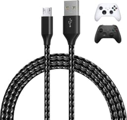 Micro-USB Kabel voor Xbox 3m Nylon Gevlochten USB-A naar Micro-B [2 Pack] van MMOBIEL – Micro USB Oplaadkabel voor Xbox Controllers 18W 480Mbps – Micro Oplaadkabel - Gaming Accessoires – Wit / Zwart — thumbnail 1