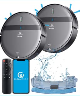CleanWise Henk Duo Pack – 2× Robotstofzuiger met dweilfunctie en laadstation – 4500 Pa zuigkracht, app- en spraakbediening – ideaal voor huisdieren, harde vloeren & tapijt — thumbnail 1