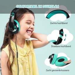 StayPowered Kinderkoptelefoon - Perfect Geluid & Ultiem Comfort - Verstelbaar - HD Microfoon - Kraakhelder Stereo - Zachte Oorkussens - Duurzame Kabel - 3.5mm Jack - Zwart/Cyaan - Levering Sneller dan Aangegeven! — thumbnail 2