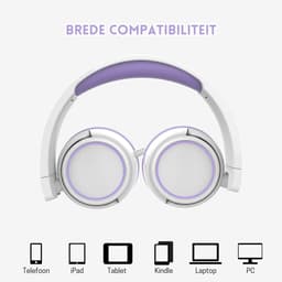StayPowered Koptelefoon - Veilig & Comfortabel voor Kinderen - 85dB Geluidslimiet - Zacht Memory-Schuim - Ergonomisch Ontwerp - Opvouwbaar & Duurzaam - Verstrengelvrij Kabel - Universele Compatibiliteit - Wit/Paars - Levering Sneller dan Aangegeven! — thumbnail 5