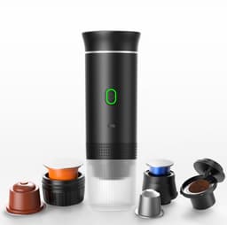 Draagbaar Koffiezetapparaat voor Onderweg - Draadloos voor in de Auto - 12 Volt - Espresso - Nespresso - Dolce Gusto - Capsule Koffie - Gemalen Koffie - Cups - Oplaadbaar - Draagbare Koffiemachine - Zwart — thumbnail 1