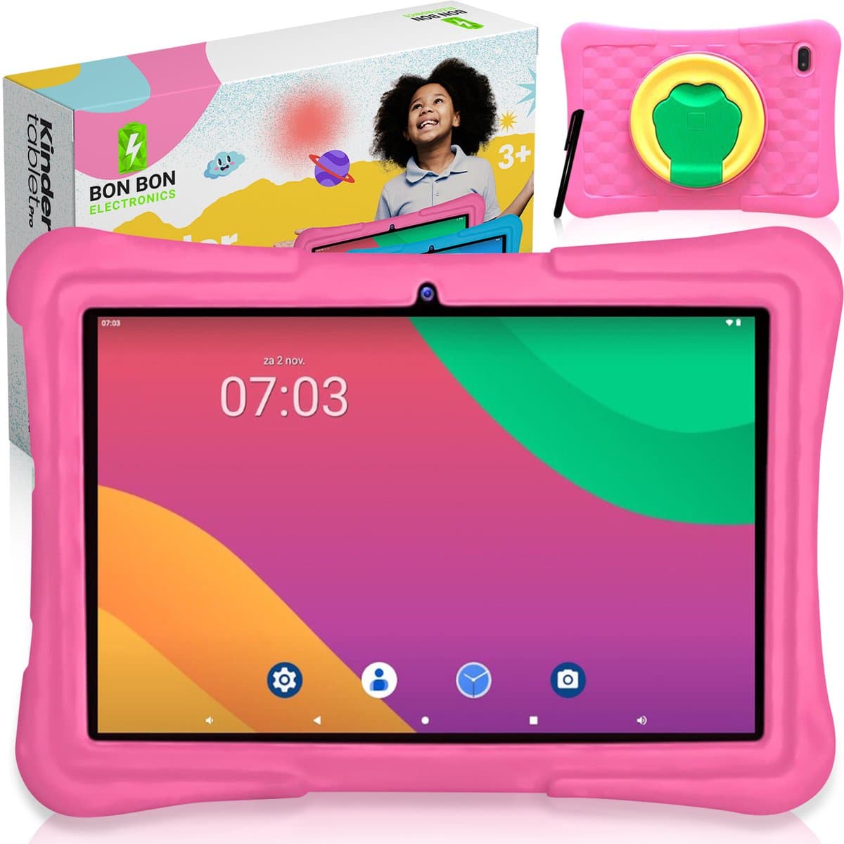 Bon Bon Electronics® 10.1 Inch Kindertablet Pro - Vanaf 3 Jaar – Tablet – Android 13 – 8-Core Processor – 128GB – 4GB RAM - 5000 mAh – Ouderlijk Toezicht – Compleet Pakket – Roze — afbeelding 1