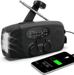 Noodradio - Opwindbaar - 2000 mAh - Radio Met Accu Batterij - Noodpakket - Opwindbaar - Solar - Zaklamp - Powerbank - Op Batterijen - Zwart - Draagbare - Voor Rampen/Camping — thumbnail 1