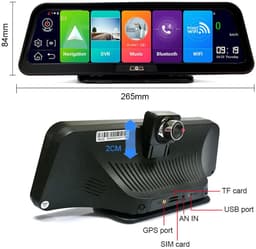 Dashcam voor Auto - 10" 4G Android 8.1 Dashcam - GPS Navigatie, Dual 1080P Camera - ADAS Rijhulp - Parkeermodus - Achteruitrijcamera - WiFi - Bluetooth - G-Sensor - Loop Recording - Zwart — thumbnail 3