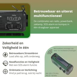 Nexvex® Pulse 2X Noodradio Powerbank 20000mAh - Solar Powerbank Zonneenergie - Noodpakket - Survival Kit Kamperen - Militaire Zaklamp LED Oplaadbaar - Draagbare Radio Wandelen - Leeslamp - Nood Kompas - Opwindbaar - Zonnepaneel - Noodrantsoen - Zwart — thumbnail 3