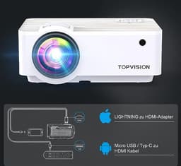 Mini Beamer, Home Cinema Beamer Ondersteunt 1080P Full HD, 7000 Lumen Video Beamer met 300'' Display, 120000 uur LED Projector Compatibel met HDMI/USB/SD/AV/VGA — thumbnail 3