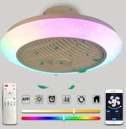 RGB Plafondventilator - Smart Ventilator Lamp - Dimbaar Met App En Afstandsbediening - 6 Standen Ventilator - 50 cm - Woonkamerlamp - Moderne lamp — thumbnail 1