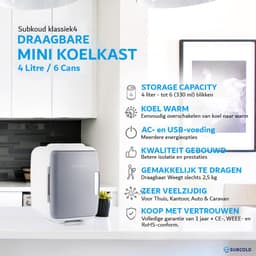 Mini Koelkast - Cooler & Warmer - 4 liter - AC+USB - Draagbare Koelkast voor Slaapkamer, Auto - Grijs — thumbnail 5