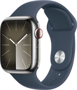 Apple Watch Series 9 - GPS + Cellular - 41mm - Silver Stainless Steel Case with Storm Blue Sport Band - S/M — thumbnail 3