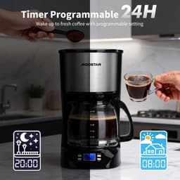 Aigostar Koffiezetapparaat 1.5L - Filterkoffie - met Glazen Kan - 12 Koppen - Koffiemachine - Warmhoudfunctie - Zwart/RVS — thumbnail 4