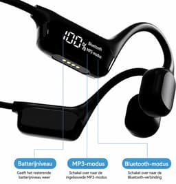 Bone Conduction Koptelefoon – Bluetooth 5.4 Sporthoofdtelefoon met 32GB MP3-Speler – IPX8 Waterdicht – Lichtgewicht – Voor Hardlopen, Fietsen, Fitness & Zwemmen - Zwart — thumbnail 2
