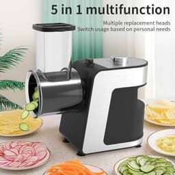 Elektrische Kaasrasp - Groentesnijder Versnipperaar - Salades Maken - 5 Roestvrijstalen Kegels - 1000 W Motor - Zilver — thumbnail 4