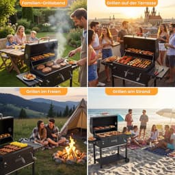 HomeGoodies BBQ - Houtskool barbecue – BBQ kar verrijdbaar - Groot grilloppervlak - 69x42.5 cm - thermometer - zijtafels – Zwart — thumbnail 2