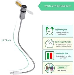longziming -USB Ventilator - USB Bureaurentilator - Mini Tafelventilator - Geïntegreerde LED Klok - 360° Flexibele Hals - Siliconen Bladen En Metaal - Geruisloos Veilig Design - Ideaal Voor Kantoor En Slaapkamer - 1 Stuk — thumbnail 3