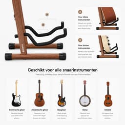 BOTC Gitaarstandaard – Guitar Stand – Basgitaar - Opvouwbare "A" - Standaard voor akoestische en elektrische gitaar - Hout — thumbnail 4