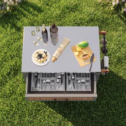 Tuinkast met werkblad - Buitenkast Grillstation - Buiten koken - Met RVS werkblad - 80x51x91.5cm - Houtkleurig — thumbnail 3