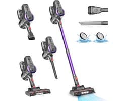 Draadloze Steelstofzuiger - Accustofzuiger Handstofzuiger - Snel Huis Schoonmaken - Anti-klitborstel Zelfstaand - 28000 Pa - Pastel Lilac